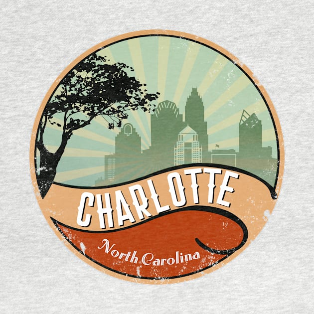 Charlotte City Skyline Design North Carolina Retro Vintage 80s by DimDom